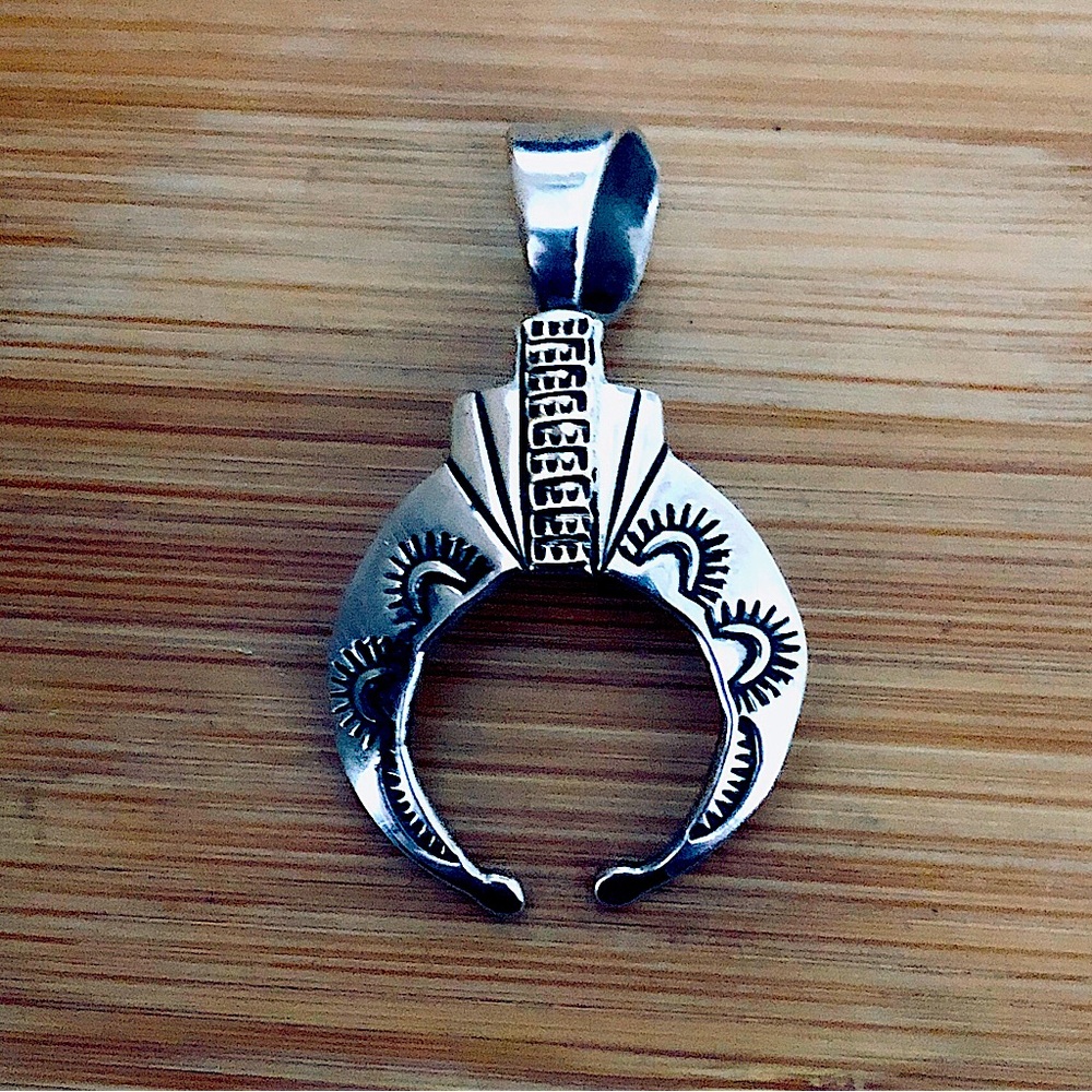 $228  Signed Navajo 14K Gold & Sterling Estate Naja  Marked RT 14K STERLING